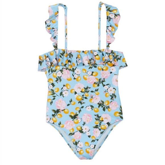 🍒NWT🍒 VS SWIM BLUE RUFFLE LEMON PRINT ONE PIECE - Picture 3 of 3